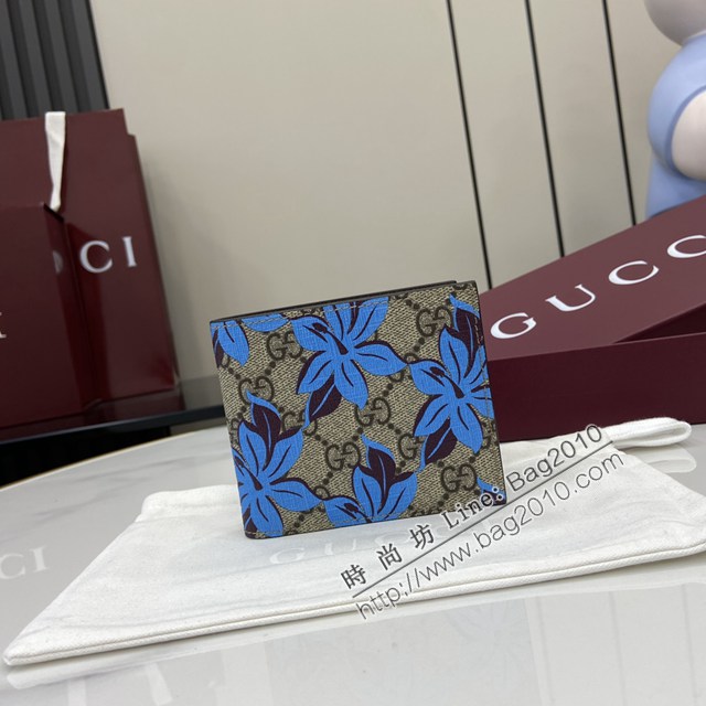 Gucci專櫃古馳2025早秋系列最新款花卉印花男款短夾錢包 jh2690型號：841146